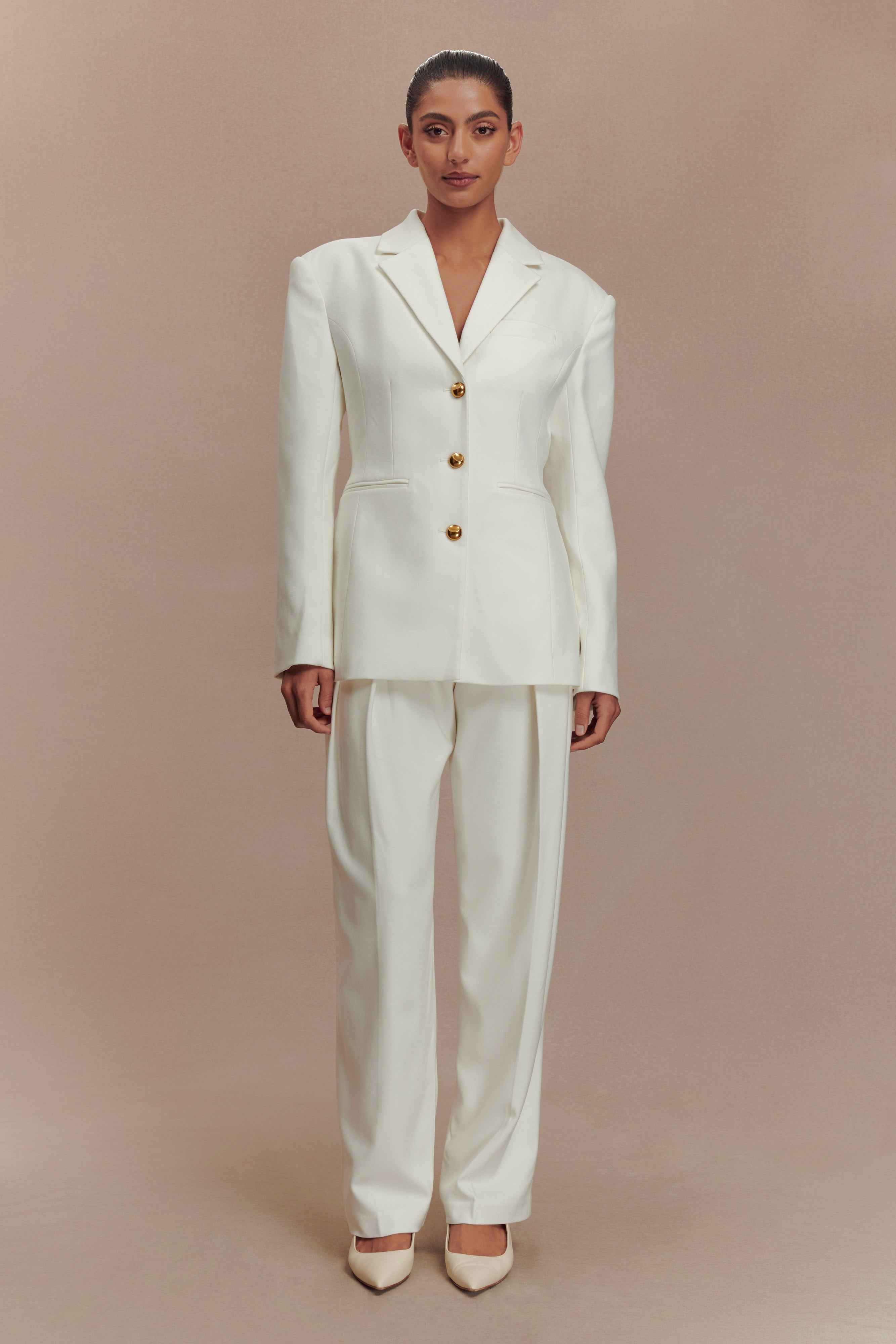 Penelope Pleated High Waisted Pants - Ivory
